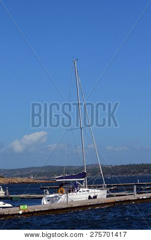 Marina of the Norwegian fishing town Hvaler . June 19,2018. Hvaler,Norway