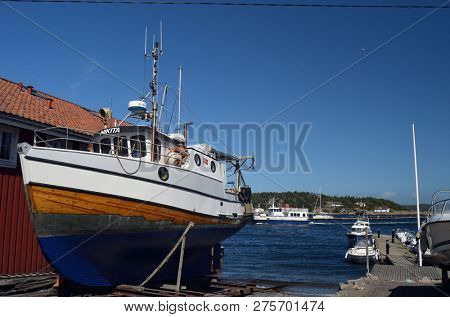 Marina of the Norwegian fishing town Hvaler . June 19,2018. Hvaler,Norway