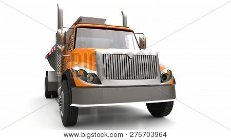 Large Orange Truck Tanker With A Polished Metal Trailer. Views From All Sides. 3d Illustration.