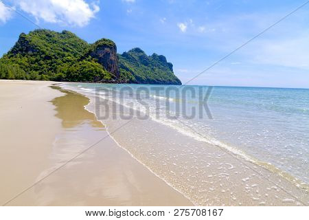 Beach Mountain Idyllic With Sky At Baan Koh Teap Beach At Chumphon Province Thailand Is Famous For T