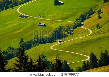 Summer time mountain nature panoramic landscape near Habkern, Switzerland