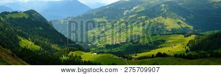 Summer time mountain nature panoramic landscape near Habkern, Switzerland