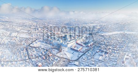 Panoramic Aerial Drone View On Sergiev Posad, Russia - Trinity St. Sergy Monastery In The Center, Wi