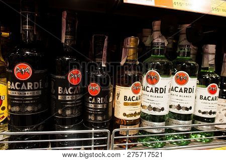 Kyiv, Ukraine - December 19, 2018: Bottles Of Bacardi On Shelves In A Supermarket. Bacardi Limited I