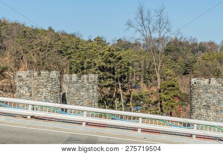 Stone Structures Resembling Castle Towers At Public Mountain Park On Sunny Day In Yesan, South Korea