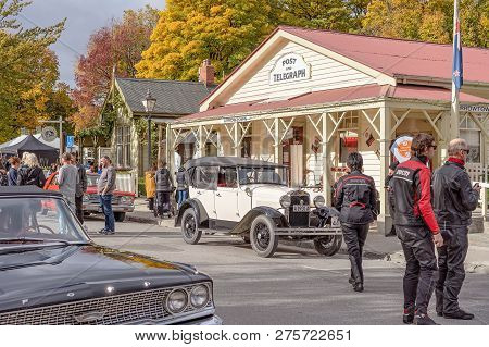 Arrowtown, New Zealand - April 2018: Tourists Flock To Arrowtown For The Akura Arrowtown Autumn Fest