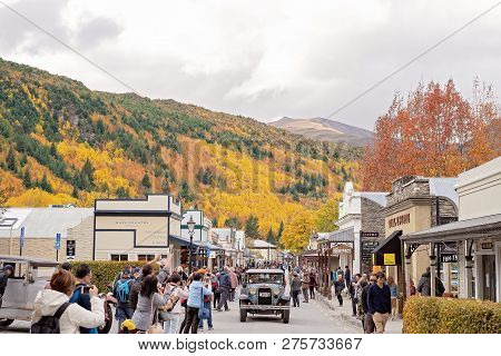 Arrowtown, New Zealand - April 2018: Tourists Flock To Arrowtown For The Akura Arrowtown Autumn Fest