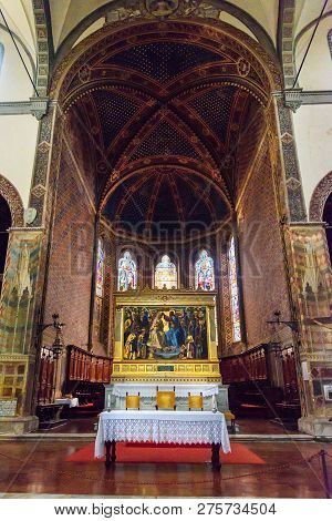 Siena, Italy - October 02, 2018: Interior Of Basilica Maria Dei Servi Is Church In Siena