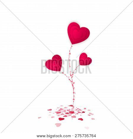 Heart Flower Symbol Of Love. Valentines Day Or Womens Day Greeting Card. Cute Flower From Red Hearts