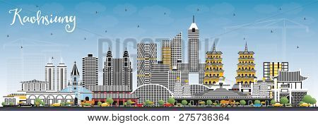 Kaohsiung Taiwan City Skyline with Gray Buildings and Blue Sky. Business Travel and Tourism Concept with Historic Architecture. Kaohsiung China Cityscape with Landmarks.