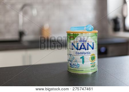 Varna, Bulgaria - December 2, 2018. Nestle Nan Comfortis 1 In The Kitchen. Nan Comfortis 1 Is Nutrit