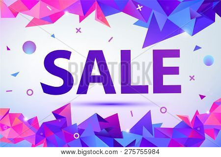 Vector Promo, Sale Poster, Banner. Eometric Facet 3d Shapes, Discount Design For Print Or Web, Media