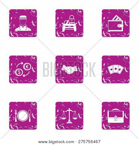 Stock Exchange Icons Set. Grunge Set Of 9 Stock Exchange Icons For Web Isolated On White Background