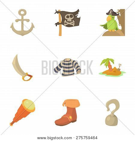 Buccaneer Icons Set. Cartoon Set Of 9 Buccaneer Icons For Web Isolated On White Background