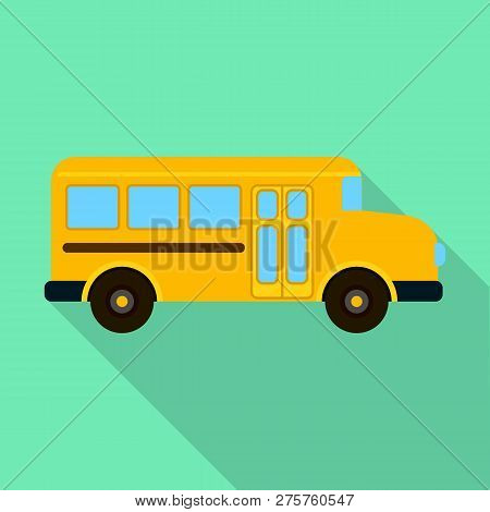 Orange Kid School Bus Icon. Flat Illustration Of Orange Kid School Bus Icon For Web Design