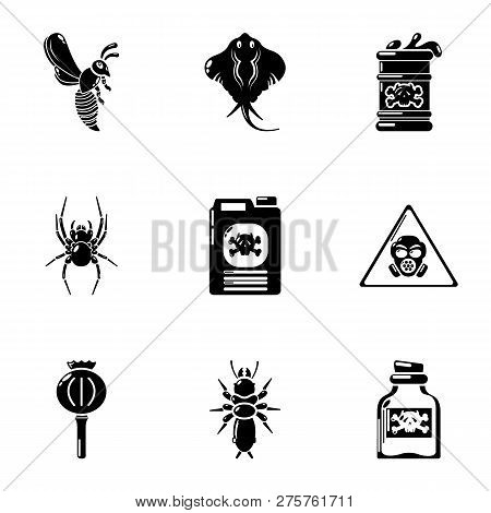 Poison Security Icons Set. Simple Set Of 9 Poison Security Icons For Web Isolated On White Backgroun