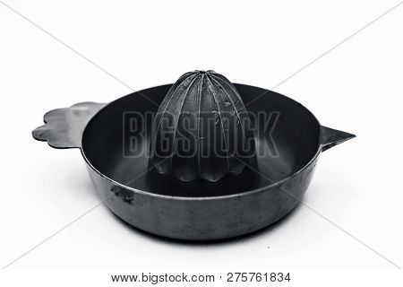 Close Up Of Traditional Juicer Or Plastic Juicer Or Squeezer Isolated On White Used To Squeeze Out J