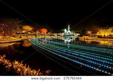 Mie, Japan - December 2018 : The Sea Of Light In Nabana No Sato Garden At Night In Winter, Nagano, J