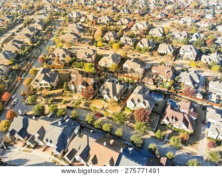 Top View New Development Residential Neighborhood In Cedar Hill At Morning Fall Light