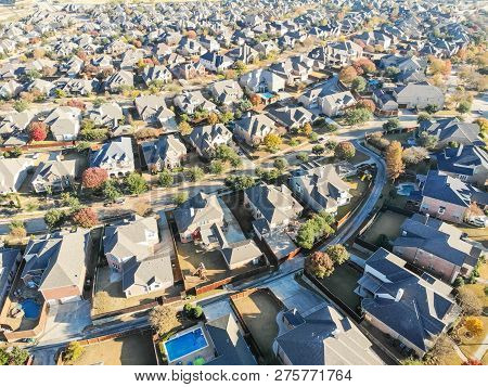 Top View New Development Residential Neighborhood In Cedar Hill At Morning Fall Light