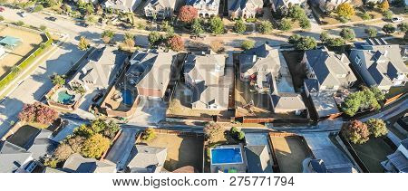 Panoramic Top View New Development Residential Neighborhood In Cedar Hill At Morning Fall Light