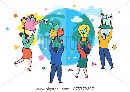 Concept Of Ecology. Human Hands Holding Earth And Hearts. World Environment Day.