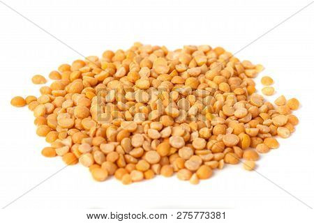 Yellow Split Peas Isolated On White Background, Healty Food