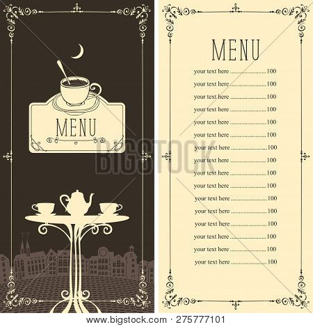 Menu For A Cafe Or Restaurant With A Price List In A Frame With Curls In Retro Style. Vector Illustr