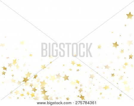Flying Gold Star Sparkle Vector With White Background. Cosmic Gold Gradient Christmas Sparkles Glitt