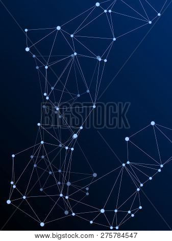 Gometric Plexus Structure Cybernetic Concept. Network Nodes Plexus Dark Blue Background. Fractal Hub