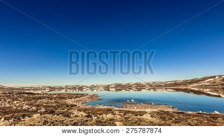 Hardangervidda Mountain Plateau Landscape. National Tourist Hardangervidda Route. Norway In Summer.