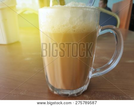 Selective Focus Of Tea With Milk In A Mug Or Popularly Known As Teh Tarik In Malay Language