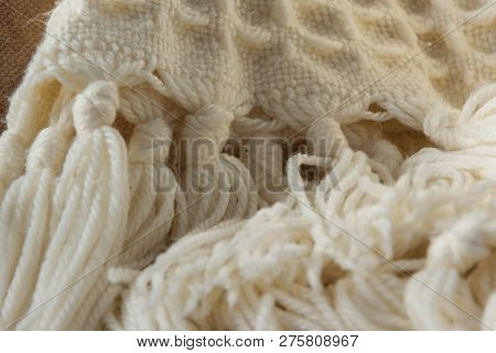 Close Up Of Handmade Knitted Woolen Blanket