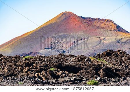 Huge Vulcano On The Horizont From Caldera De Los Cuervos, Timanfaya National Park, Lanzarote, Canary
