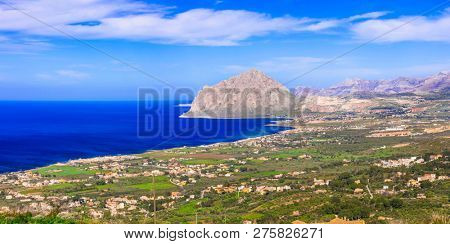 coastal landscape of beautiful Sicily. San vito lo capo, view from Eriche. Italy