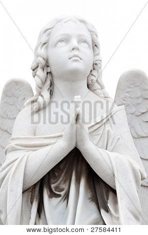 클리핑 패스와 함께 흰색 절연 기도 아름 다운 아이 엔젤의 동상
