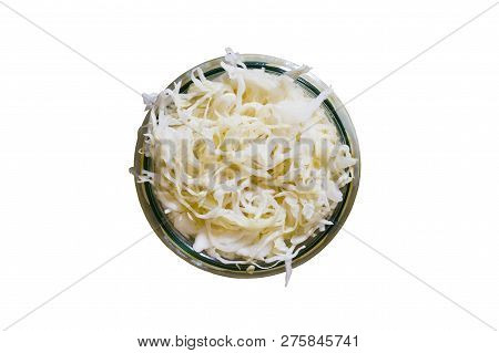 A Bowl Of Marinated Cabbage On A White Background. Isolate.