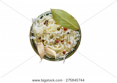 A Bowl Of Marinated Cabbage On A White Background. Isolate.