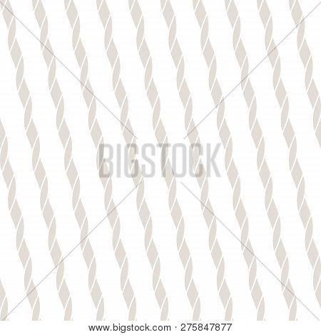 Subtle Vector Seamless Pattern With Diagonal Ropes, Stripes, Slanted Lines. Abstract White And Beige
