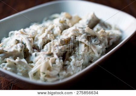 Turkish Celery Salad With Yogurt And Mayonnaise / Kereviz Salatasi. Traditional Food.