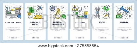 Web Site Onboarding Screens. Hardware Tools, Precious Metal, Energy Industry. Menu Vector Banner Tem