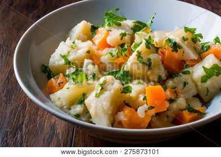 Turkish Celery Salad With Olive Oil, Carrot And Parsley / Zeytinyagli Kereviz. Traditional Food.