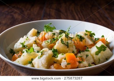 Turkish Celery Salad With Olive Oil, Carrot And Parsley / Zeytinyagli Kereviz. Traditional Food.