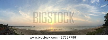 Sandy Tropical Wolmar Beach At Sunny Day. Beautiful Landscape. Panorama.