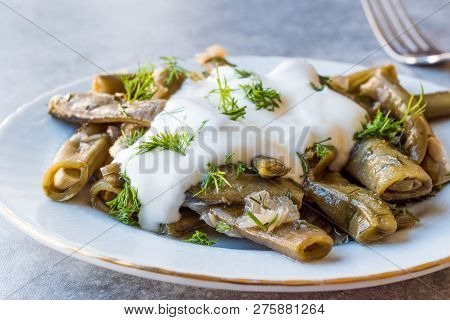 Turkish Food Broad Beans With Yogurt, Dill And Olive Oil / Zeytinyagli Bakla.