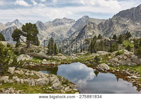 Aigues Tortes National Park Mountain Landscape. Estany Damitges. Spain