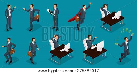 Isometric People, 3d Entrepreneurs, Different Concept Scenes, Emotions And Gestures Businessman, Sup