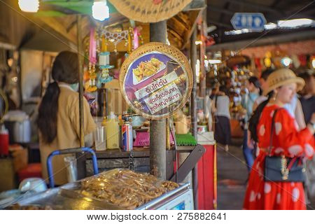Chonburi/thailand - June 17 2017:unacquainted Thai People Walking In Pattaya Floating Market.chonbur