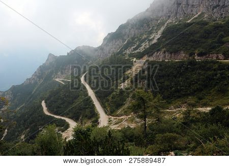 Very Long Mountain Road Called Strada Degli Scarubi In Northern Italy