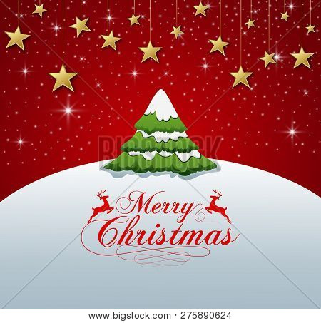 Vector Illustration Of Merry Christmas Typography On Red Background